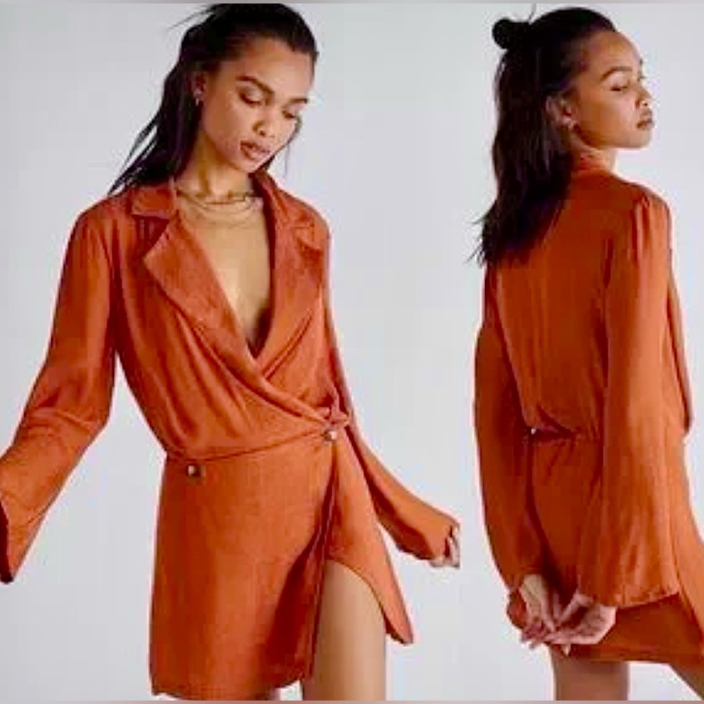 Rust Orange Wrap Mini Dress - Womens
